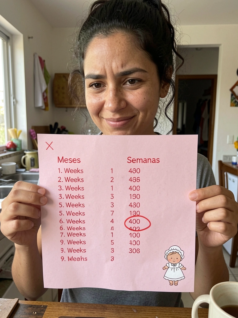 Mulher segurando um calendário com a décima primeira semana marcada e expressão de dúvida