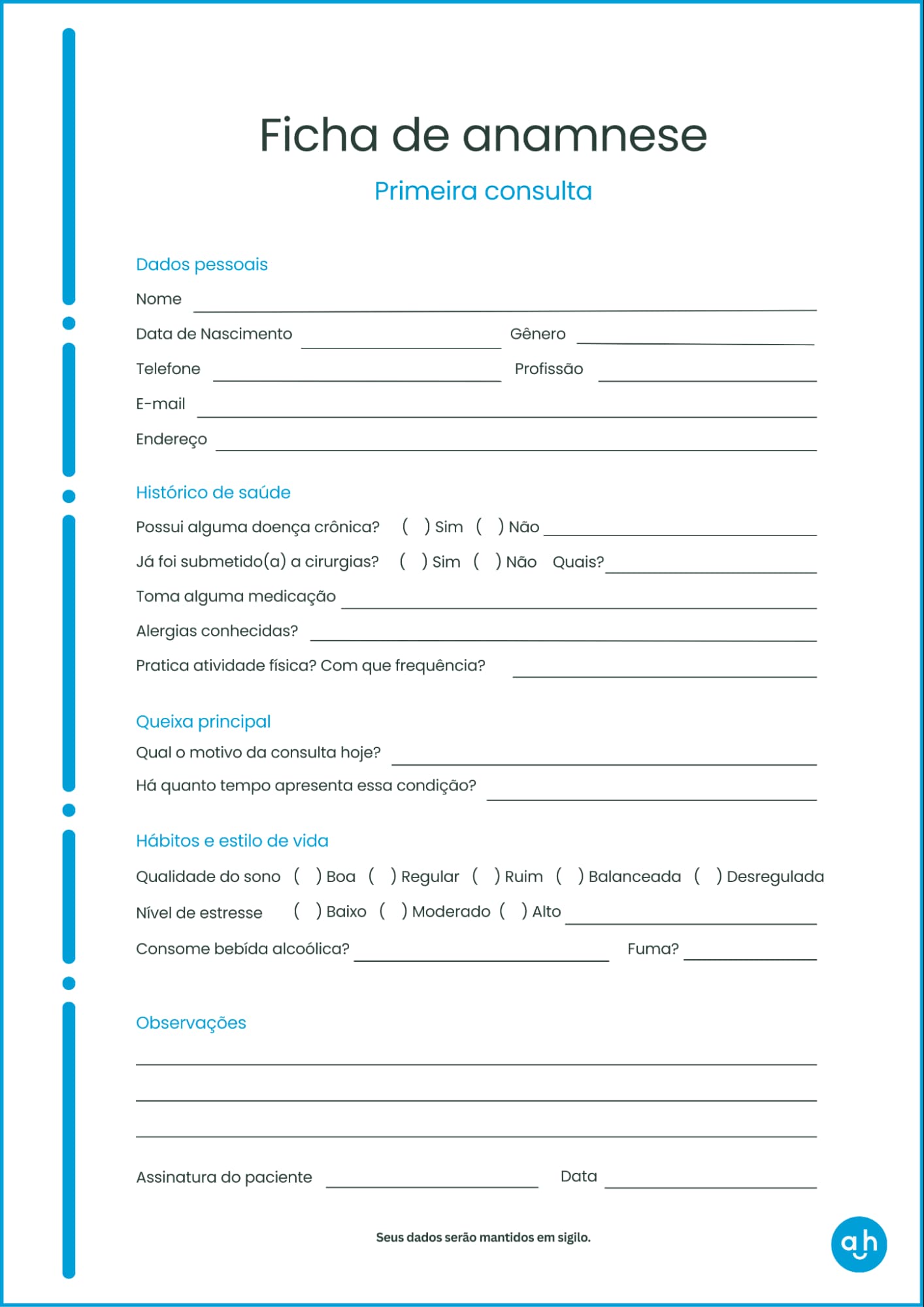 modelo de anamnese para preencher online