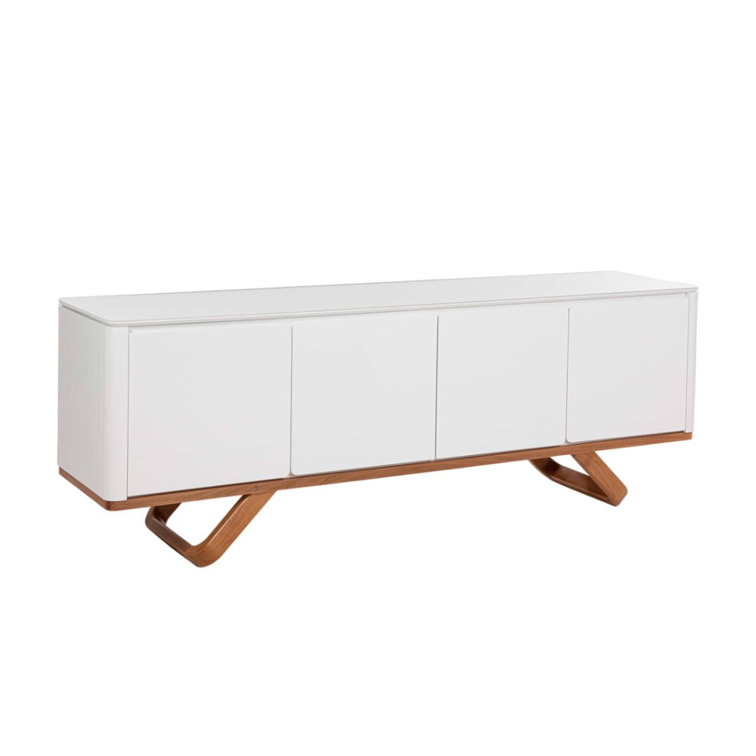 Aparador em laca off white com tampo de vidro