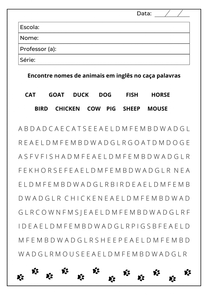 atividades de inglês 4 ano para imprimir