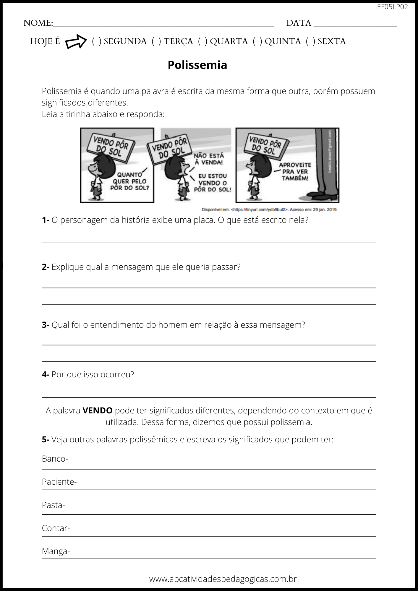 exercícios de polissemia com gabarito
