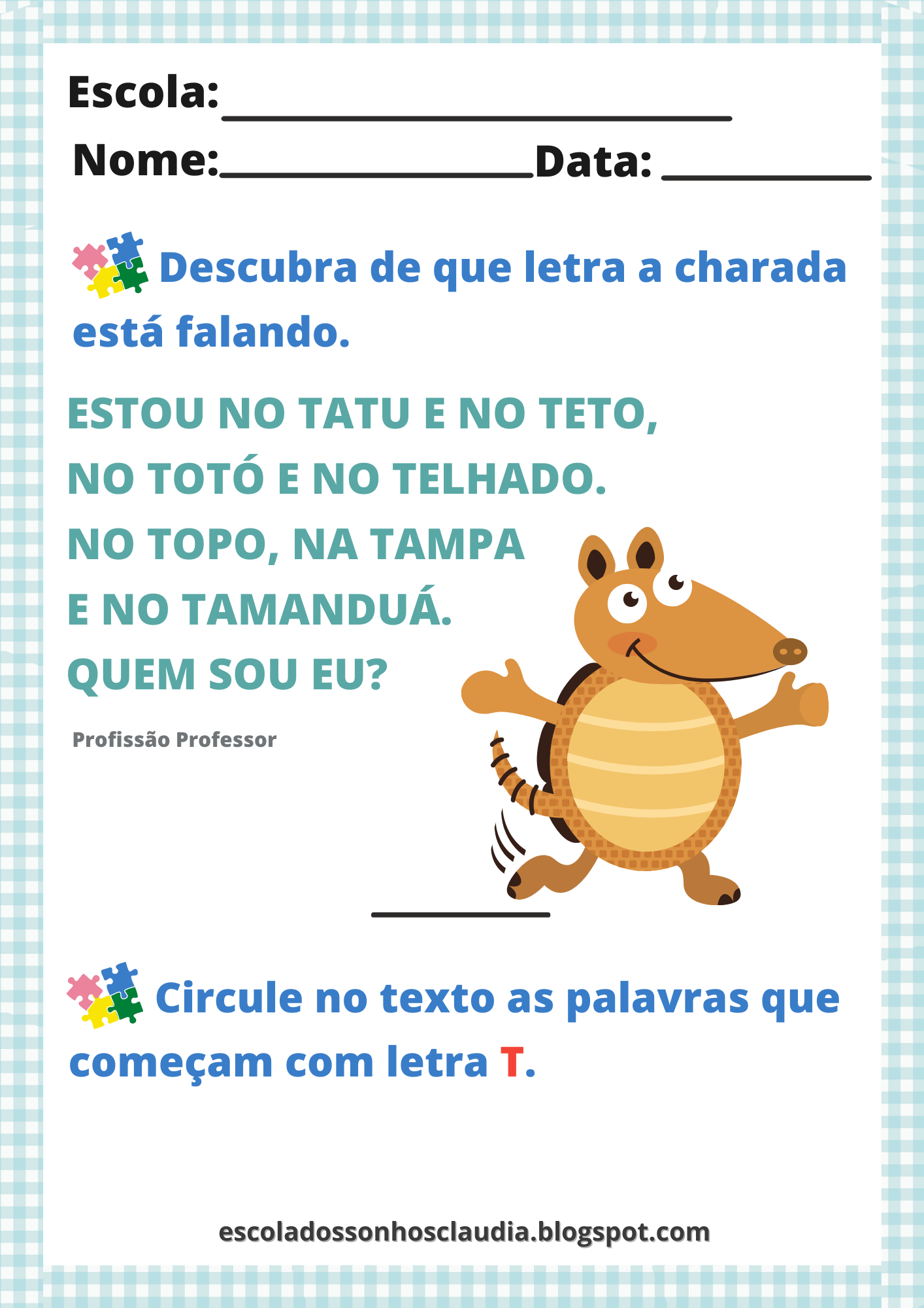 letra T atividades educação infantil