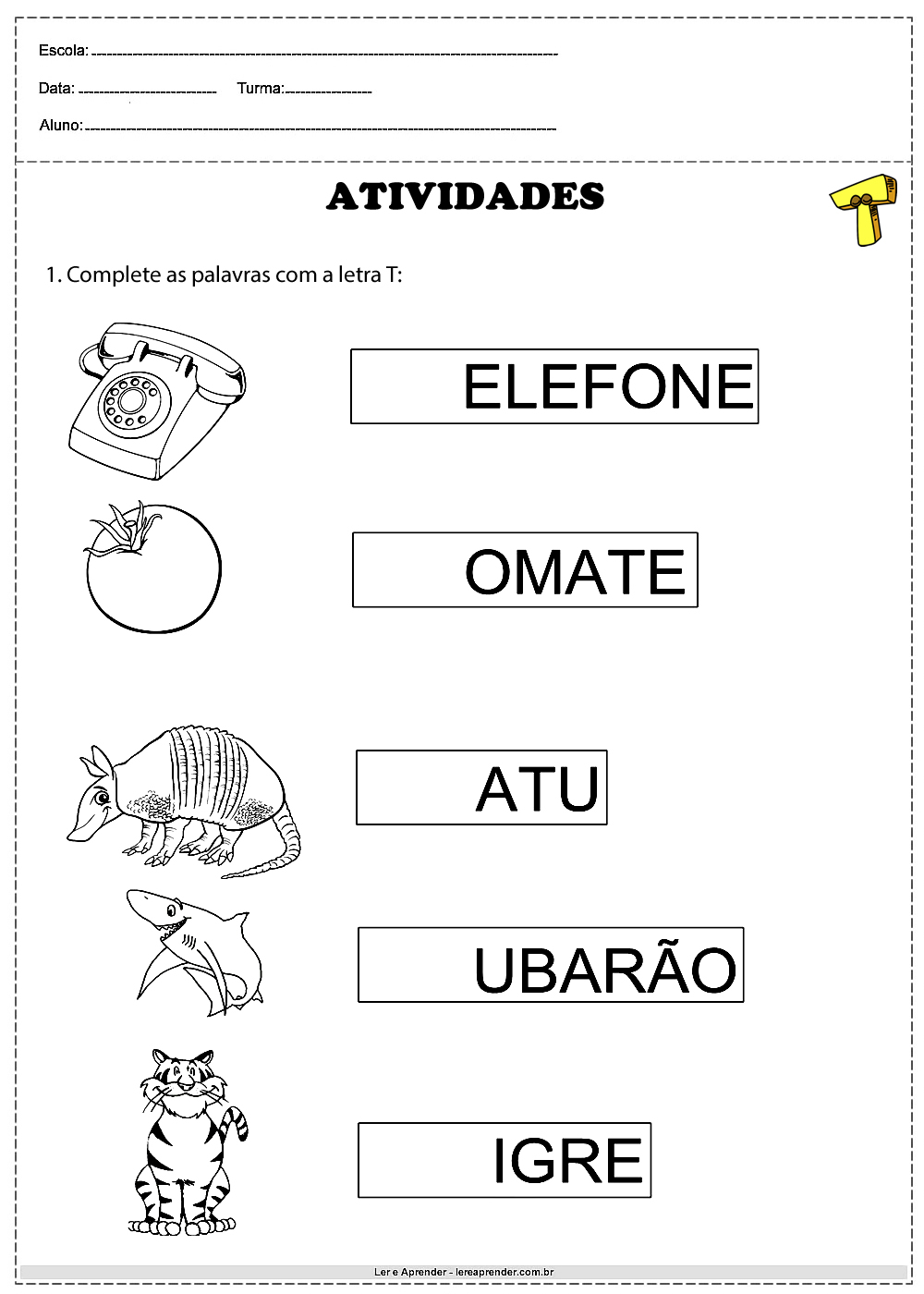 palavras com T para crianças