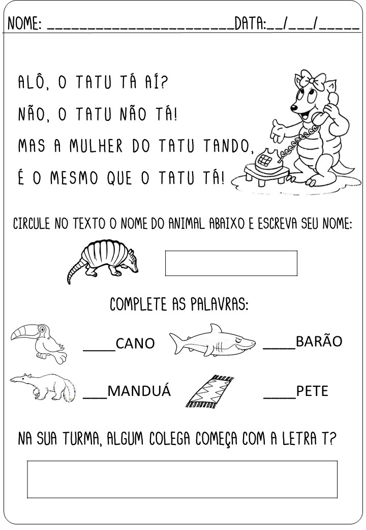 exercícios letra T alfabetização