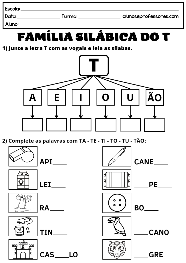 atividades de escrita letra T