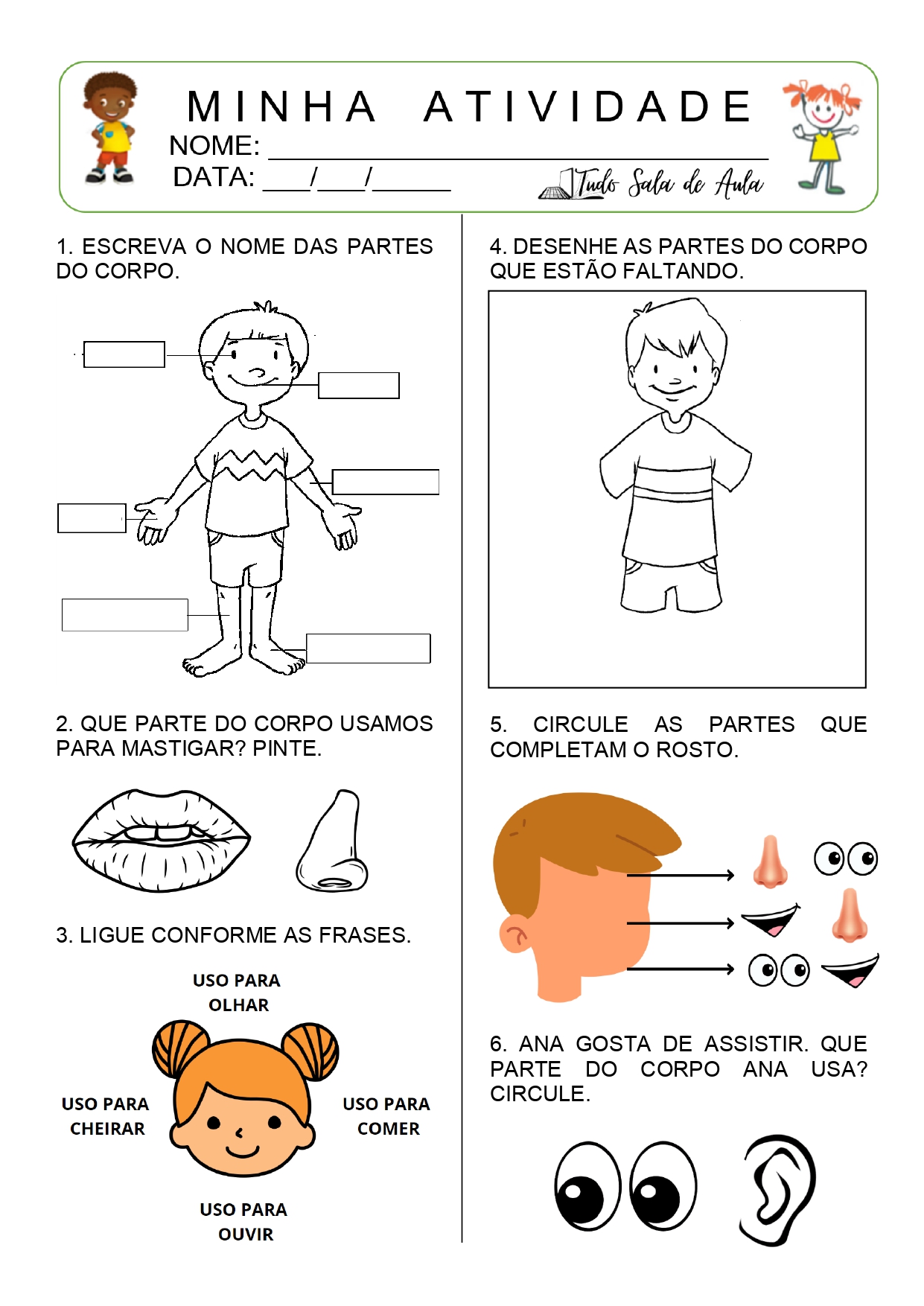 contagem de partes do corpo para crianças