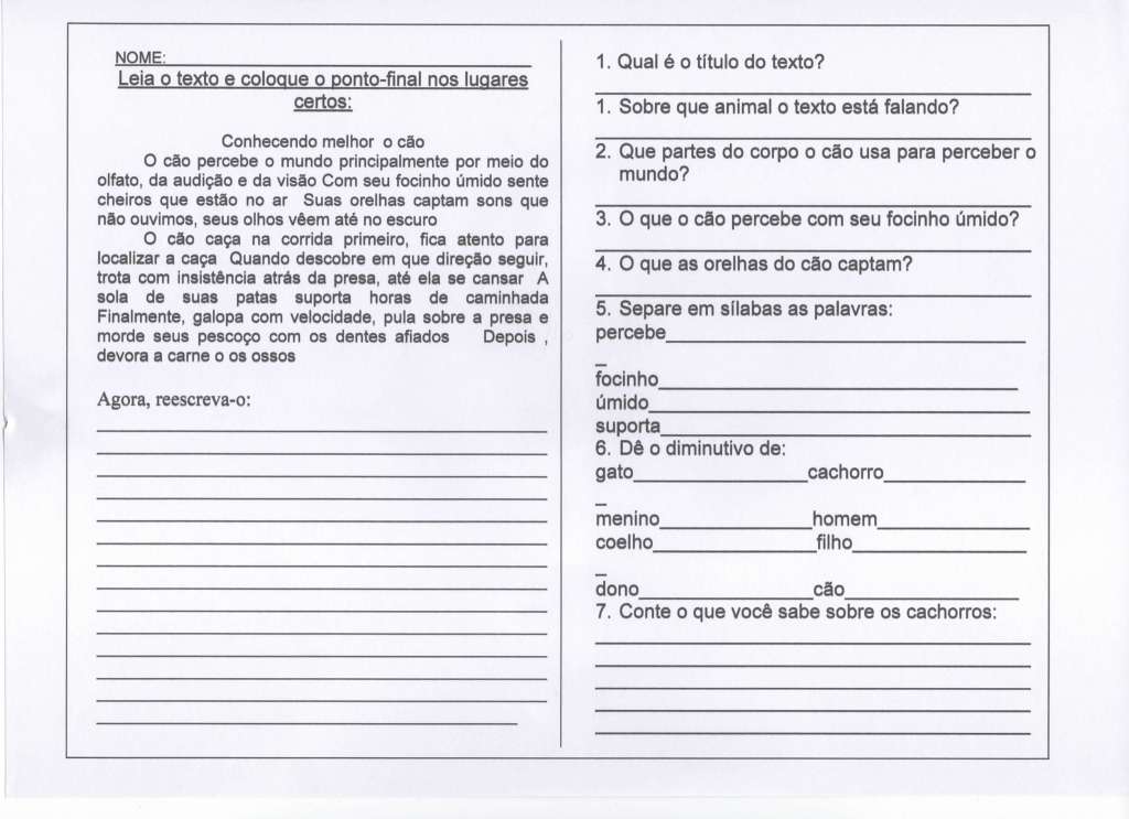 exercícios interpretação texto 7 ano com gabarito
