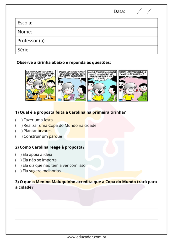 atividades de português 7 ano interpretação