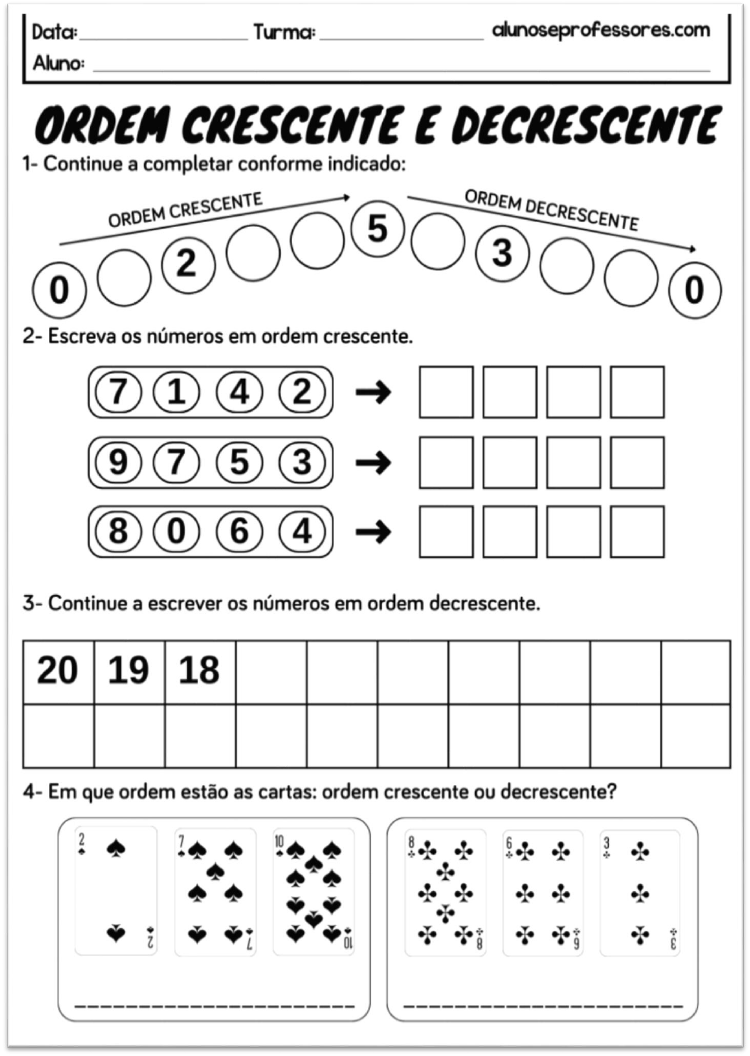 sequência numérica 1º ano atividades