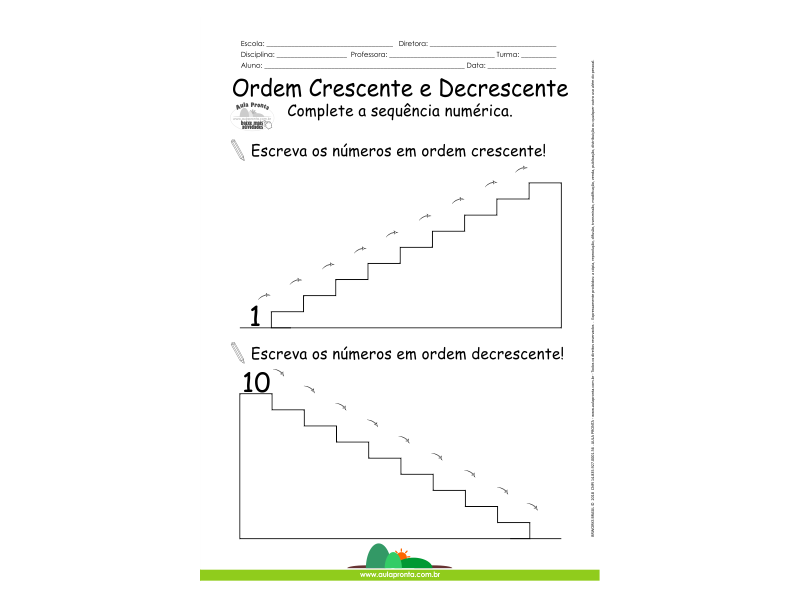 material didático ordem crescente decrescente 1 ano