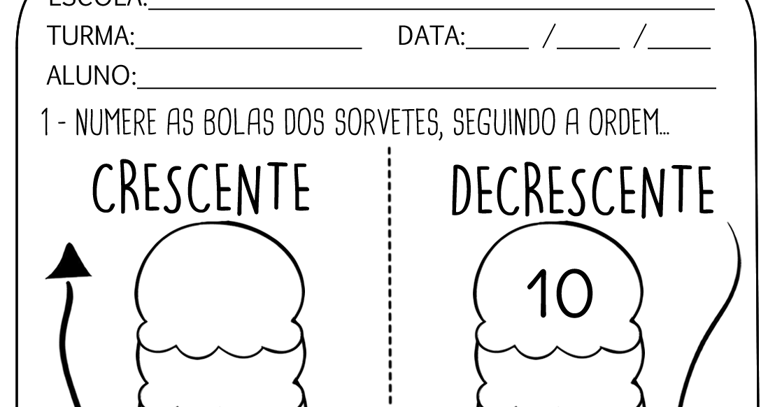 exercícios de ordem crescente e decrescente 1º ano fundamental