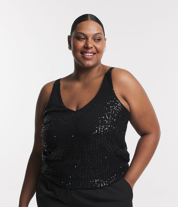 blusa de paetê preta