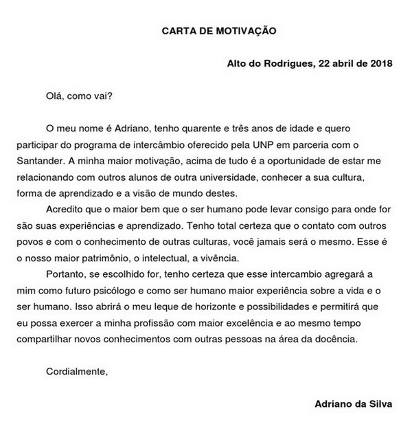 modelo carta de incentivo