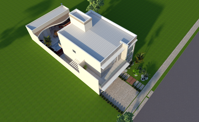 Fachada casa minimalista com varanda