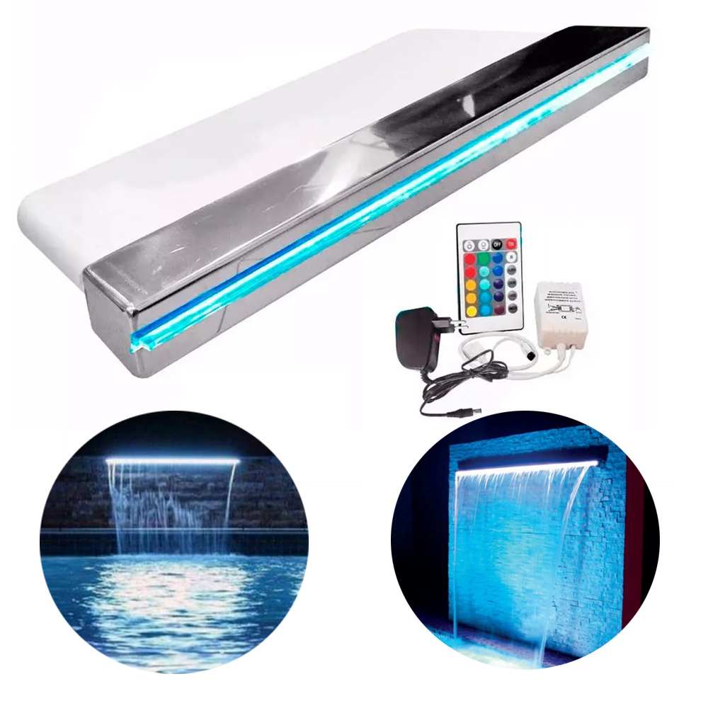 cascata de vidro para piscina iluminada