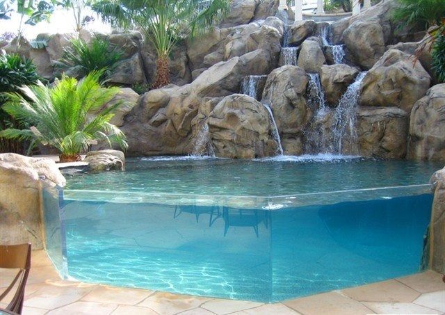 cascata de vidro para piscina acrílico