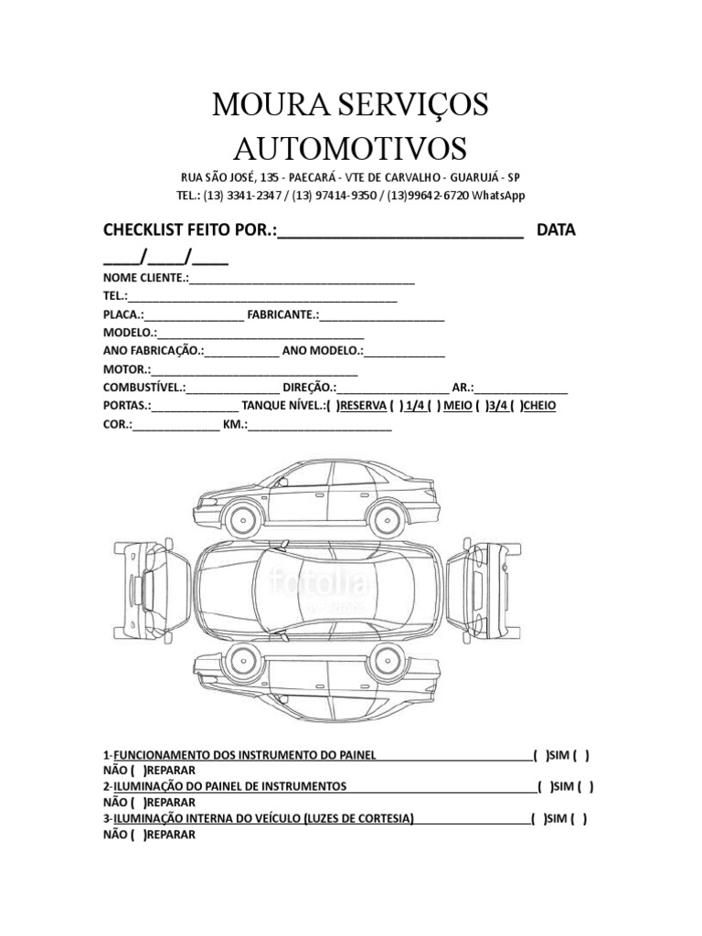 checklist oficina mecânica