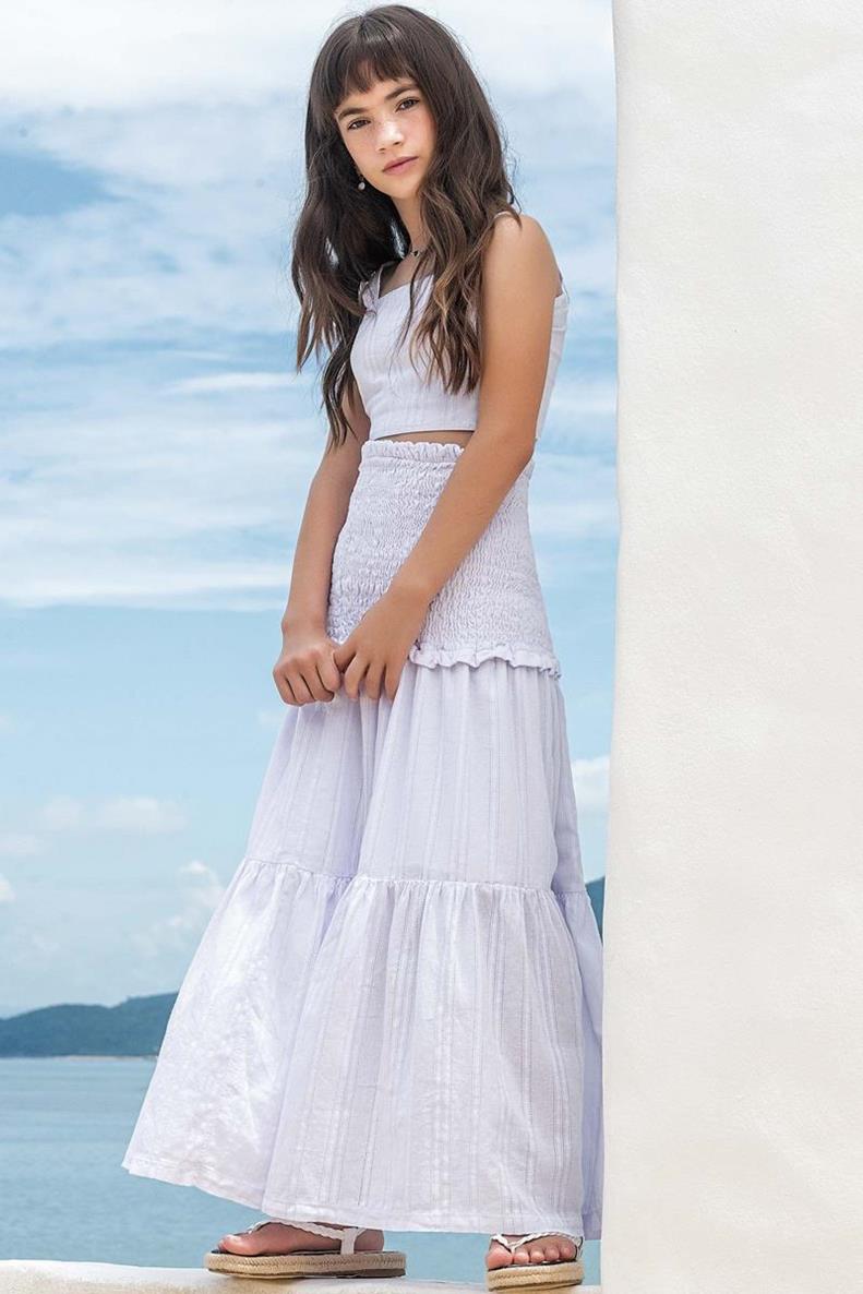 Conjunto saia longa e cropped liso
