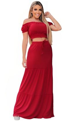 Conjunto saia longa e cropped justo