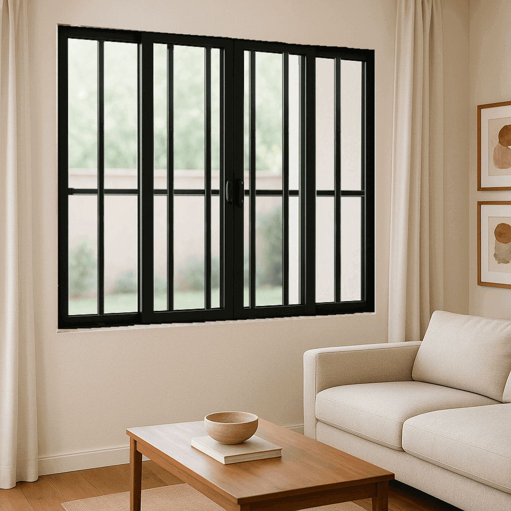 Janela com grade industrial