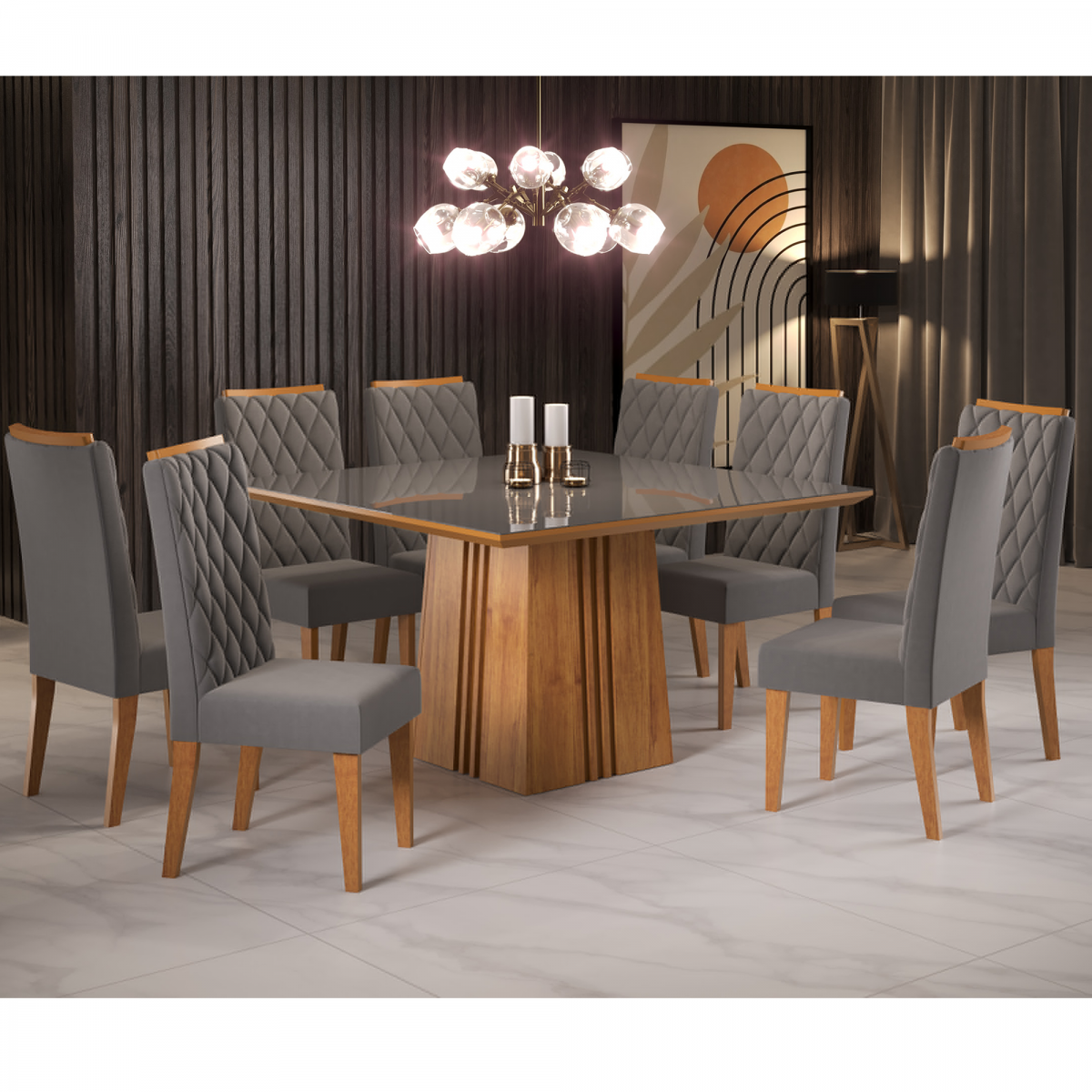 mesa de jantar quadrada 8 lugares contemporânea luxo
