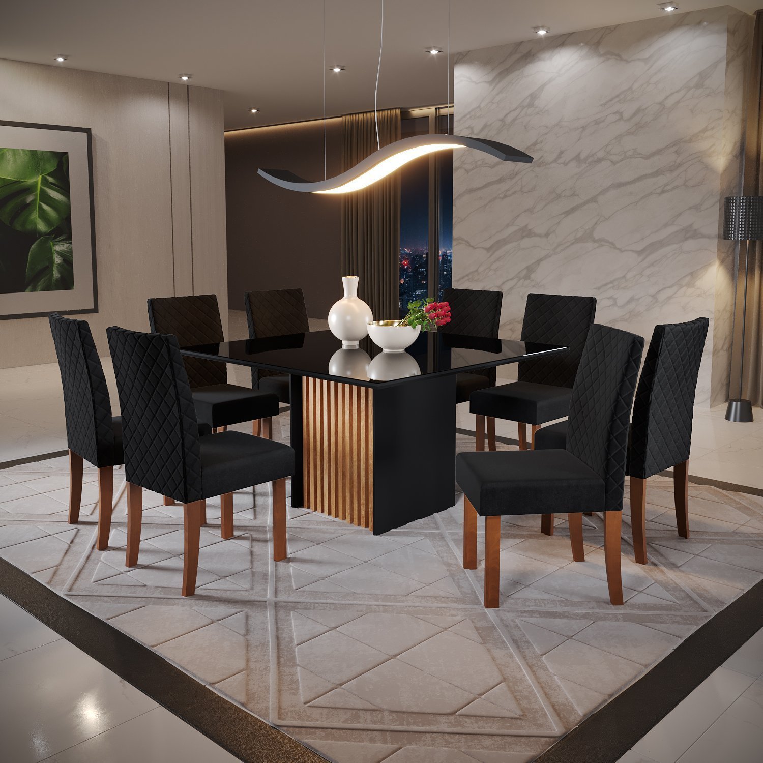 mesa de jantar quadrada 8 lugares com tampo de madeira maciça