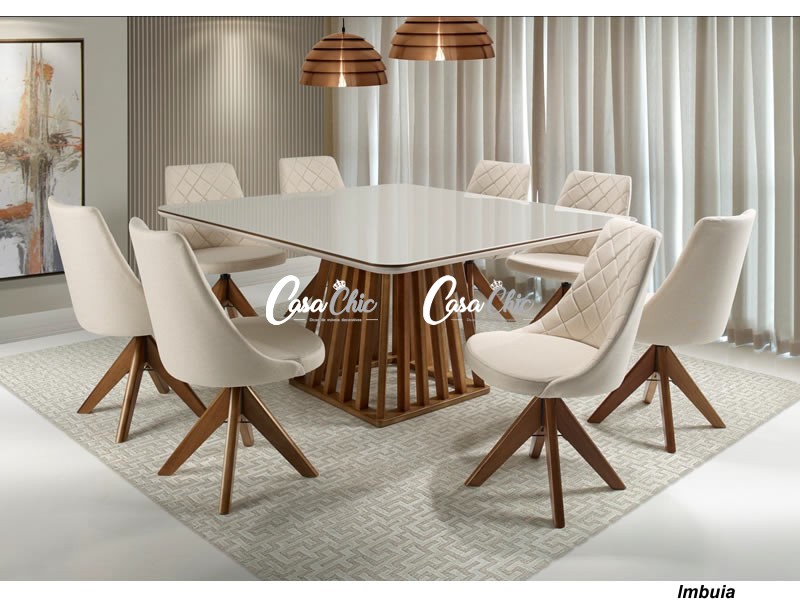 mesa de jantar quadrada 8 lugares com tampo de mármore