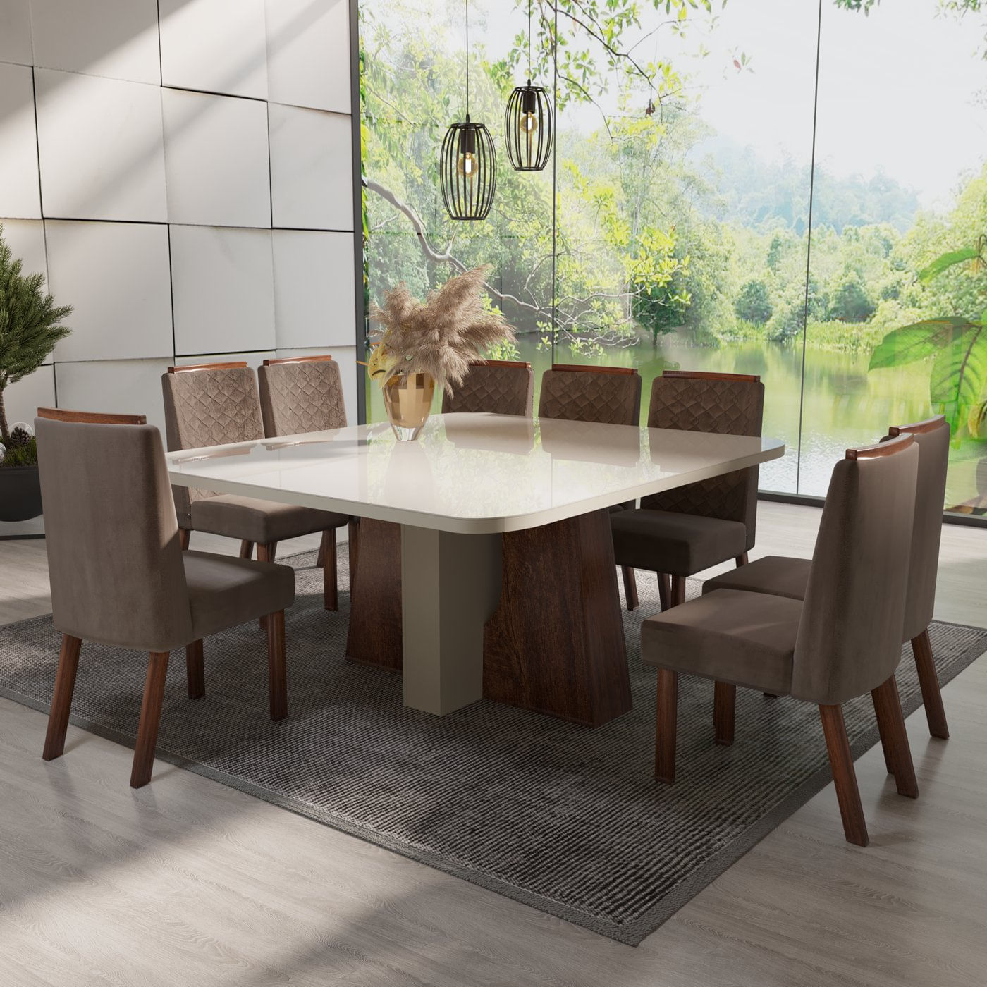 mesa de jantar quadrada 8 lugares moderna luxo