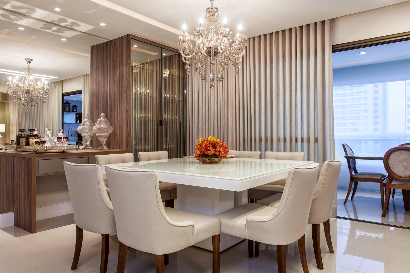 mesa de jantar quadrada 8 lugares contemporânea luxo