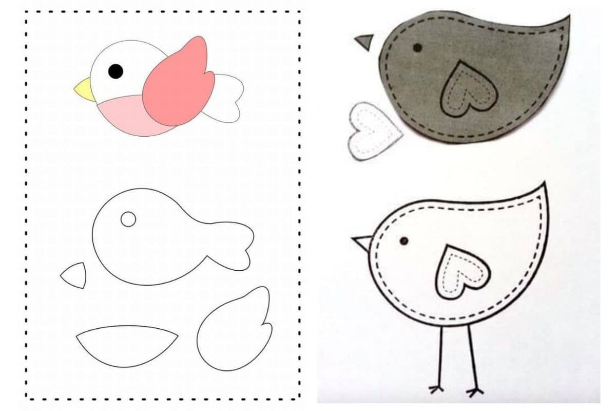 molde de passarinho para feltro com enchimento