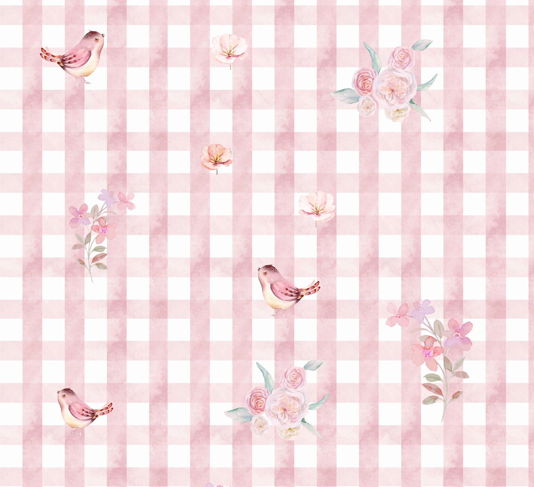 papel de parede quadriculado rosa com flores
