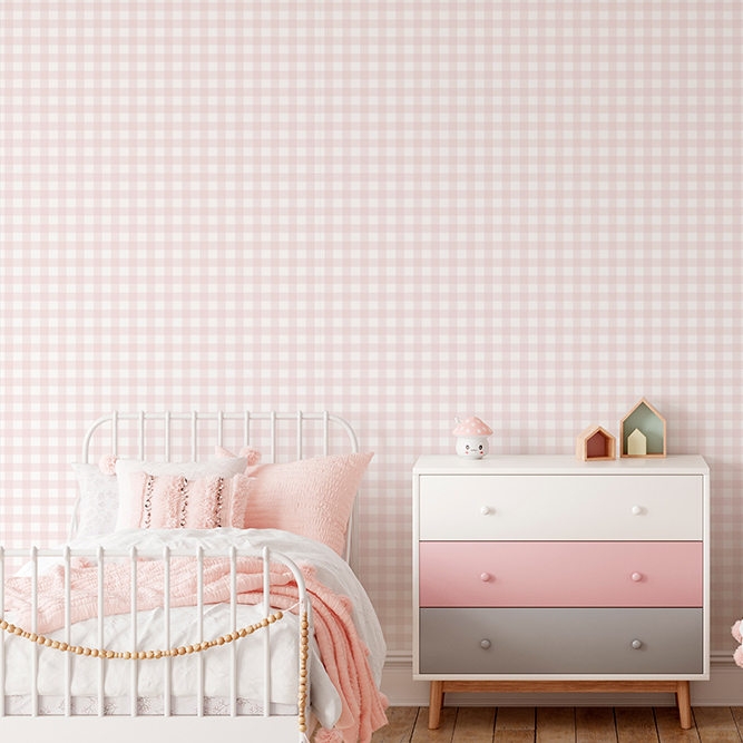 papel de parede quadriculado rosa removível