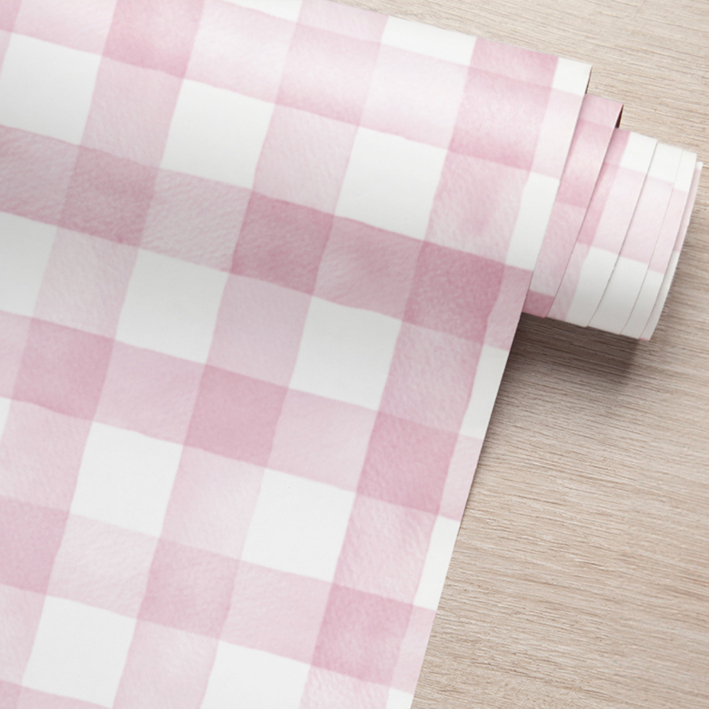 papel de parede quadriculado rosa lavável