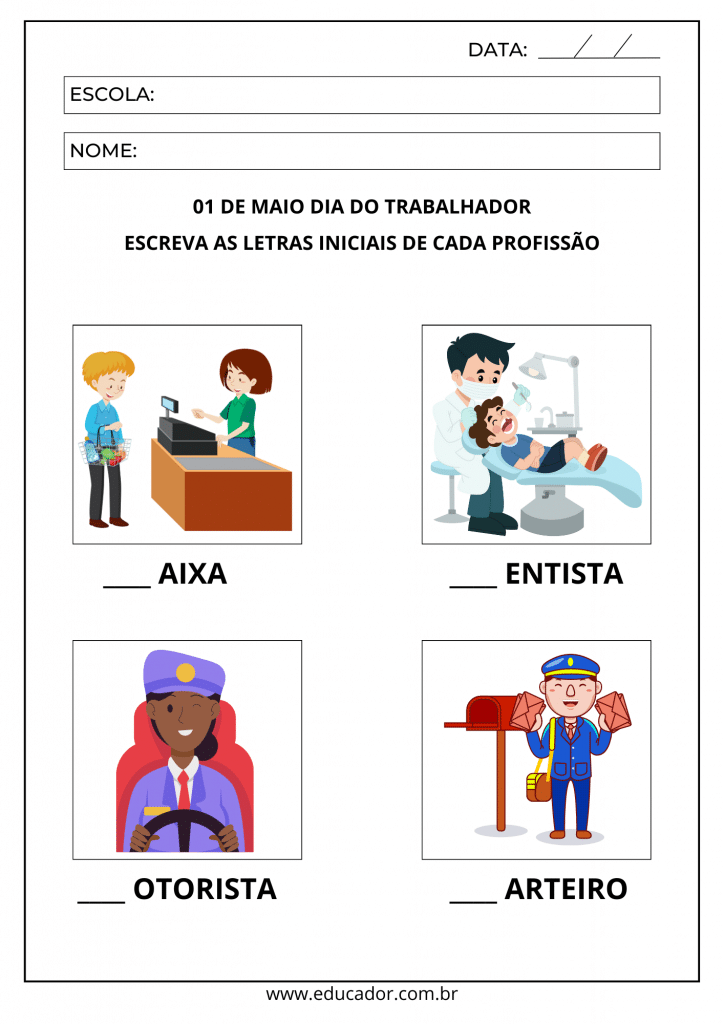 dia do trabalhador na escola atividades