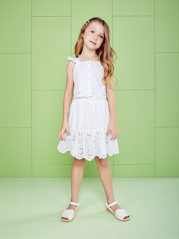 saia branca de algodão infantil