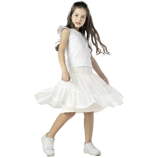 saia branca de algodão infantil