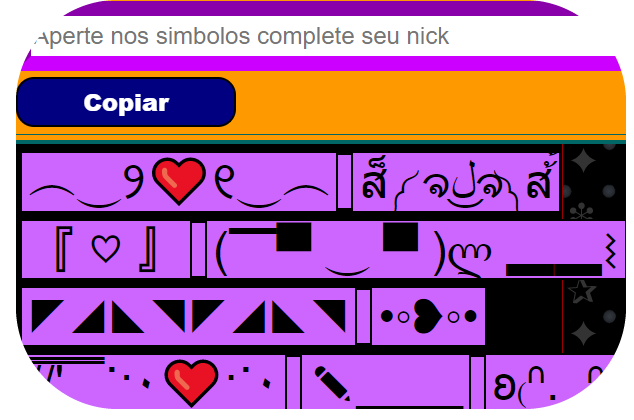 símbolos para nome de usuário