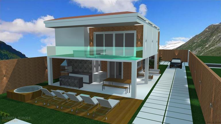 projeto sobrado em L com piscina