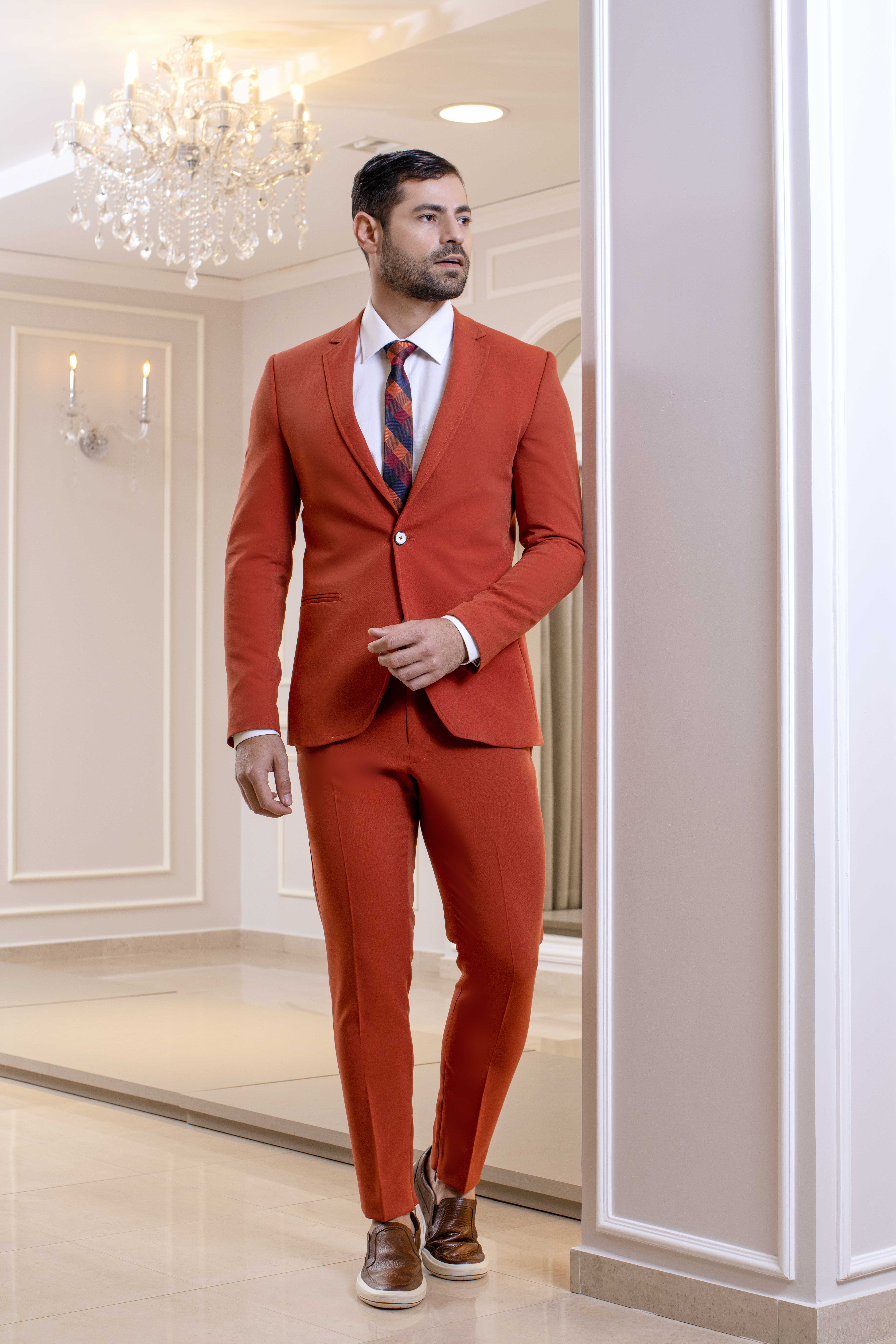 terno masculino terracota com colete