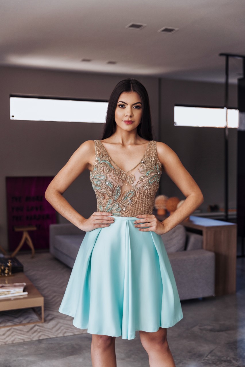 vestido azul tiffany curto rodado