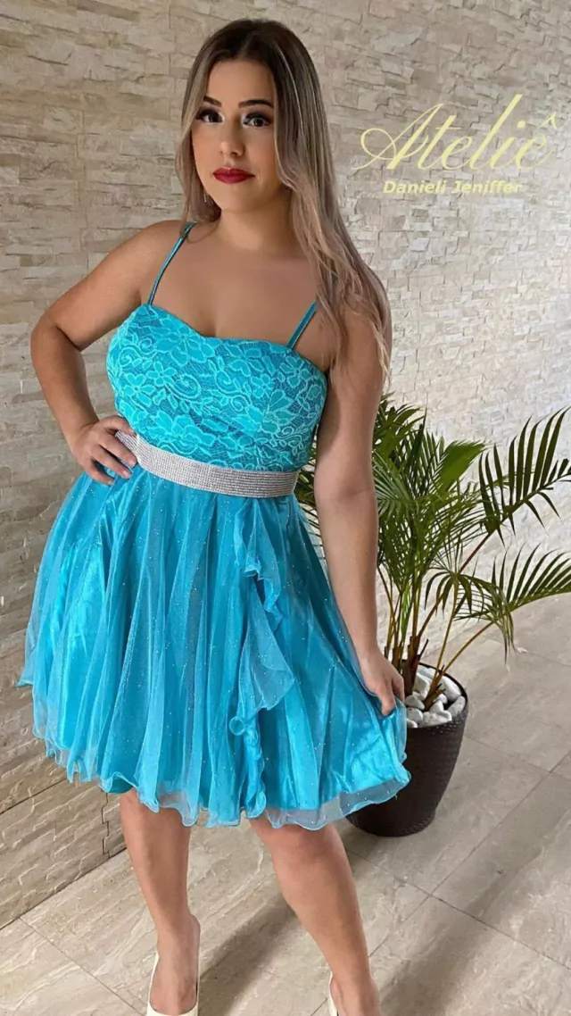 vestido azul tiffany curto debutante