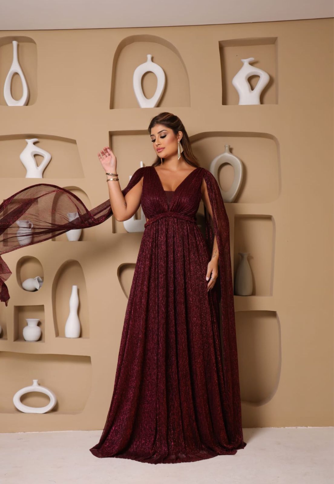 vestido esvoaçante de seda