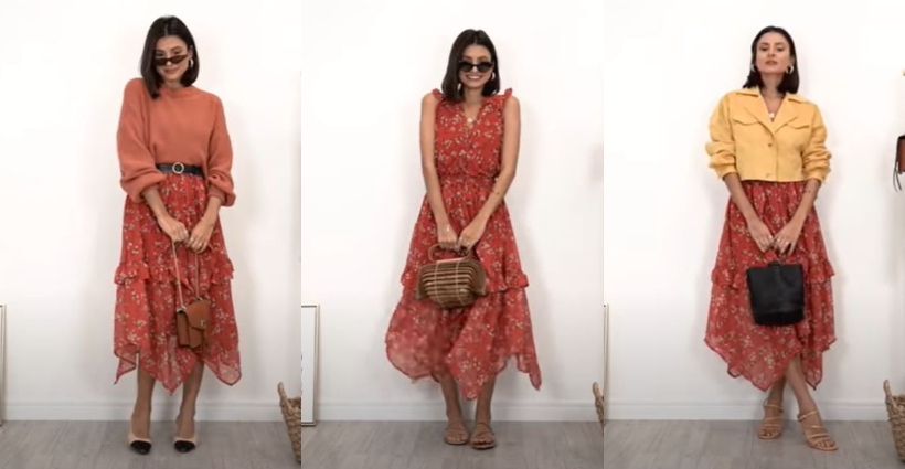 vestido esvoaçante com manga sino