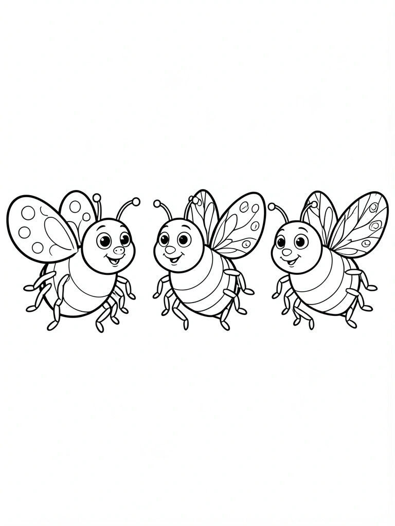 Três desenhos de abelha em linha preta sobre fundo branco, com asas e listras, dispostos lado a lado.