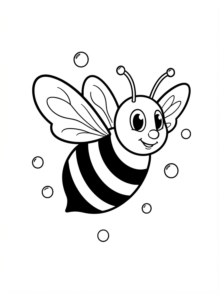 Desenho de abelha em preto e branco com asas e listras corporais sobre fundo branco.