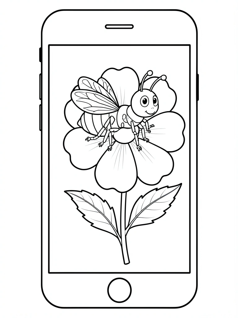 Tela de celular com interface de aplicativo exibindo botão de download sobre desenho de abelha
