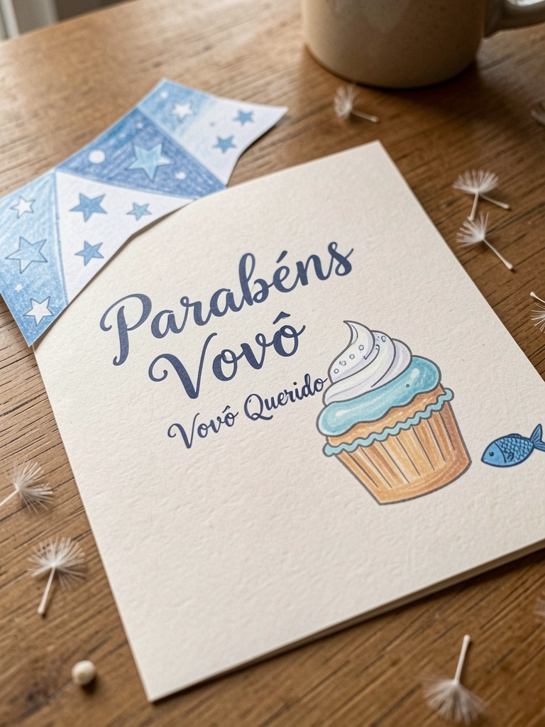 Cartão de aniversário artesanal com letra cursiva em papel kraft