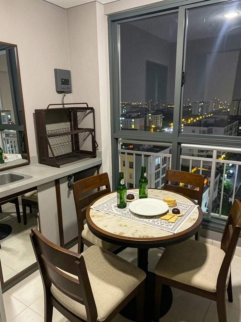 Três varandas gourmet de tamanhos diferentes, com churrasqueira, bancada e mesa, vistas de ângulos variados.