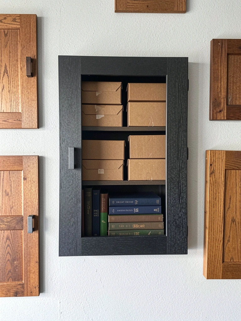 Colagem de portas de armário em diferentes estilos e cores