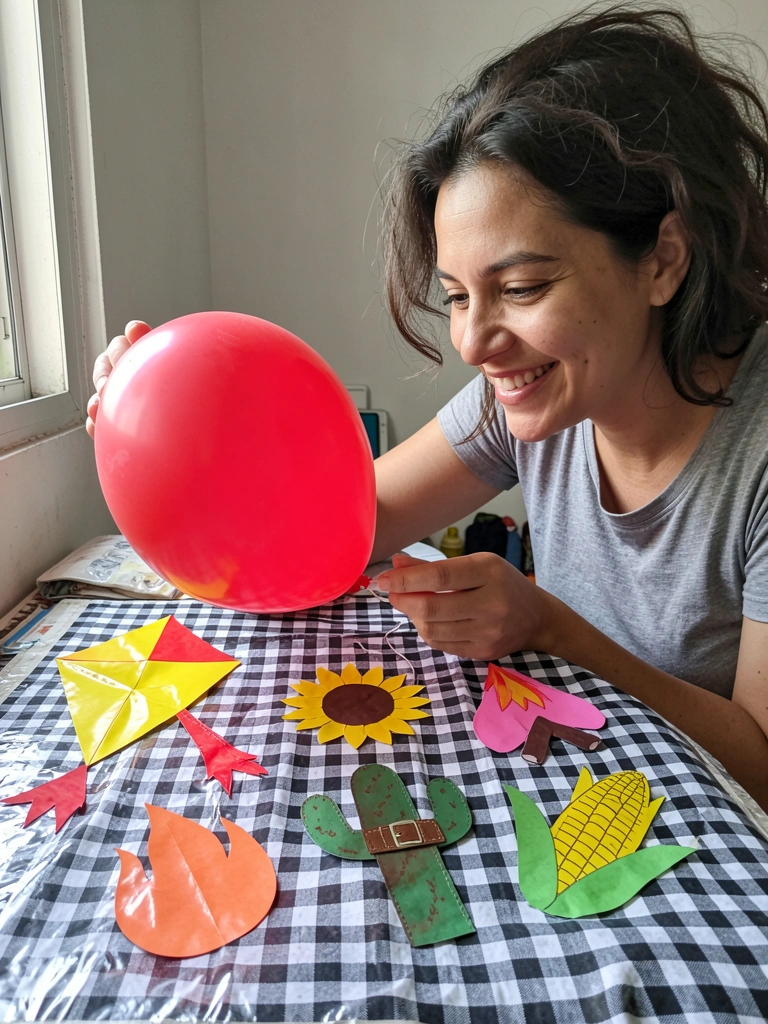 Pessoa segurando balão longe de objetos inflamáveis